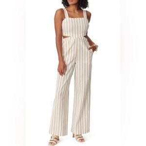 NWT SAM EDELMAN Tan & Ivory Linen Harlee Jumpsuit with Waist Cutouts Size 00